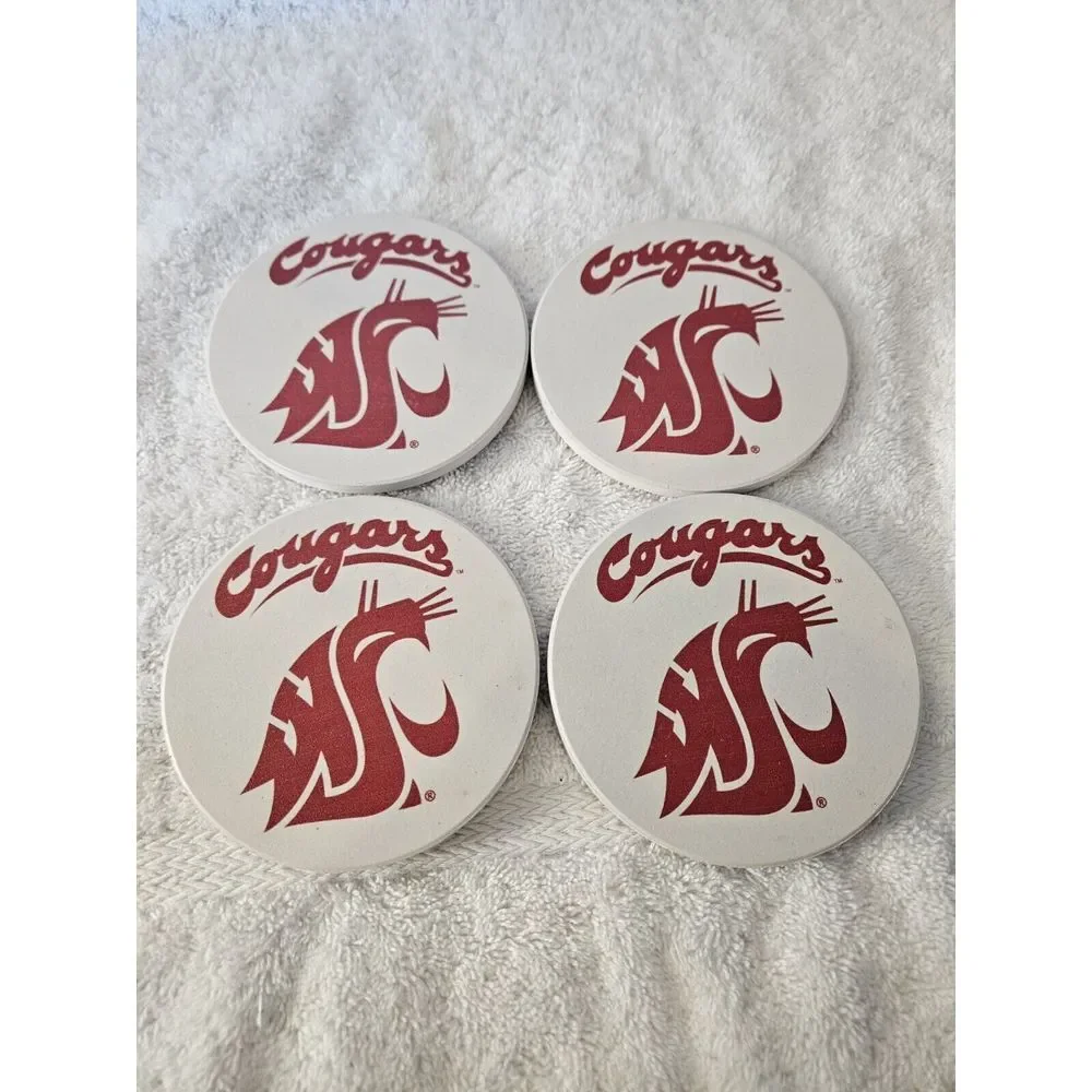 Set Of 4 Ceramic Coasters WSU Washington State University Cork‎ Backing
